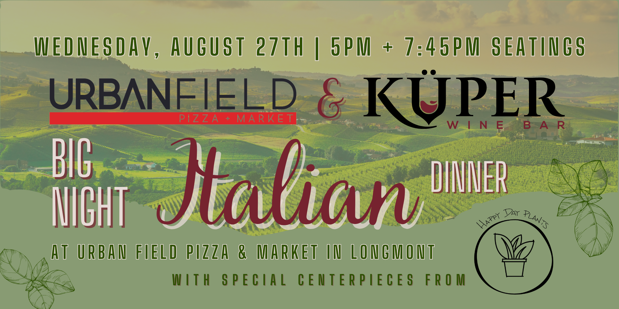 Big Night Italian Dinner at Urban Field Pizza on September 27, 2025.